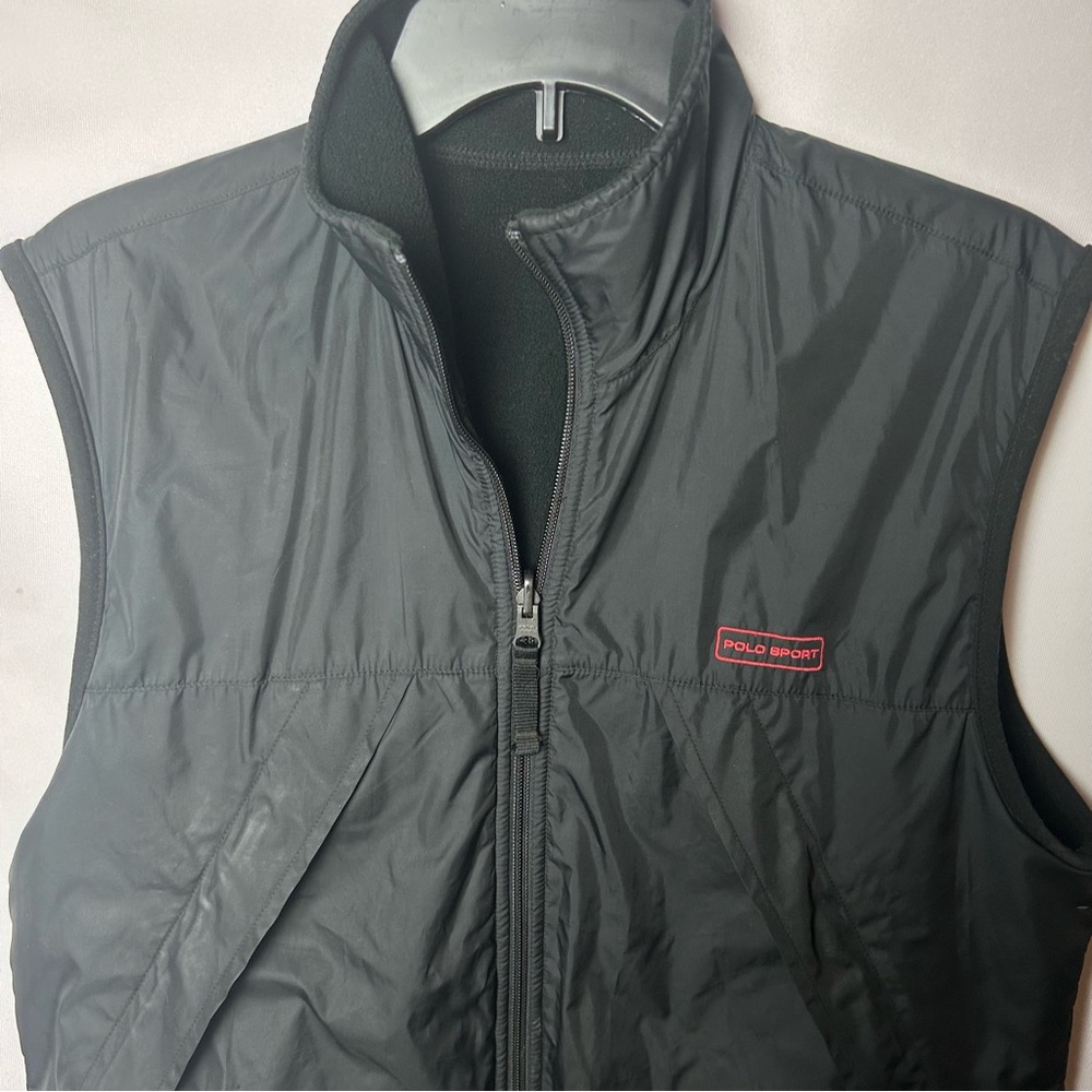 Polo Sport‎ Ralph Lauren Vest Adult Small Black Red Full Zip Reversible Fleece - Picture 5 of 5